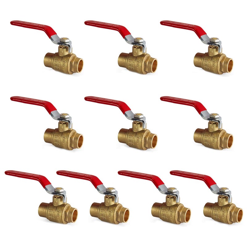 EFIELD (Pack of 10) EFIELD 3/4-Inch Sweat Brass Full Port Shut-off Ball Valve, 600 WOG (Water, Oil and Gas), Female Sweat Solder Connector SWT x SWT,(VALVE047-10PCS) - Image 1